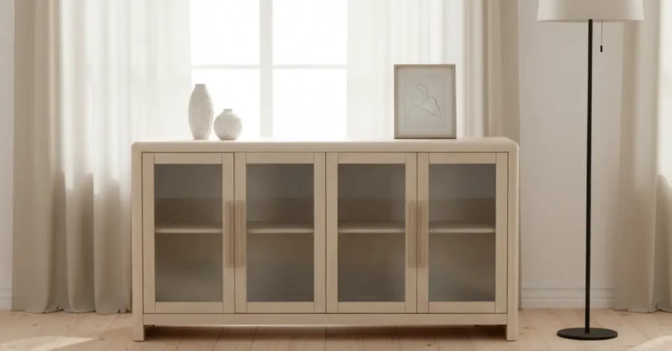 Liv Glass Door Ash Wood Sideboard in White Sand