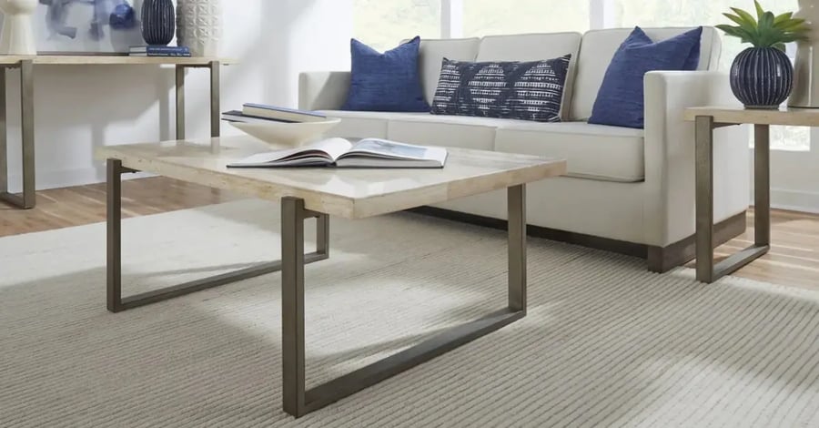 Travertine coffee table by modus furniture.